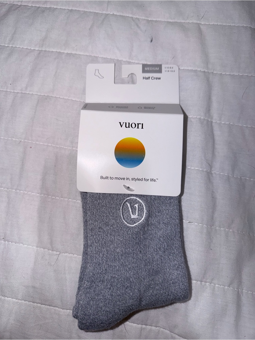 Vuori Gray Half Crew Socks - Medium